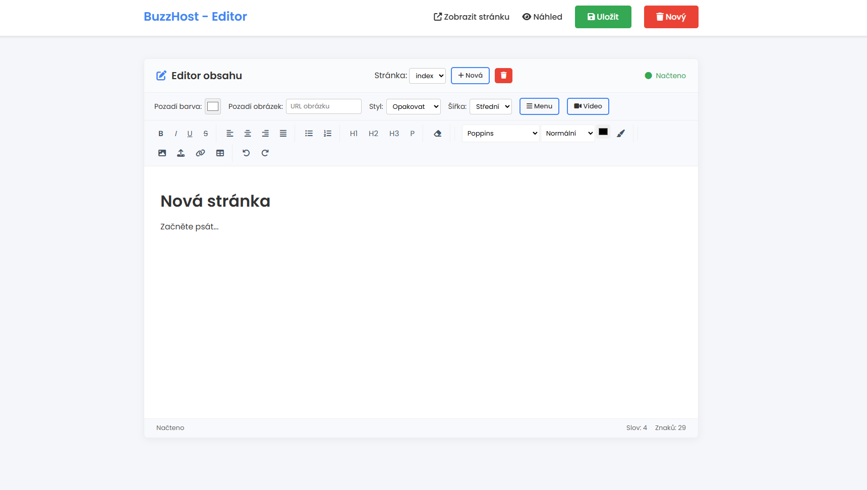 Ukázka webového editoru BuzzHost